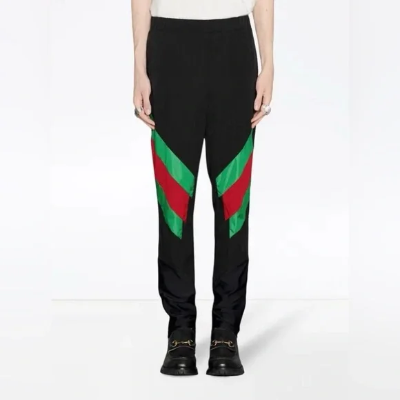 Gucci Technical Nylon Stripe Windbreaker Track Pants Size Small Black Green Red